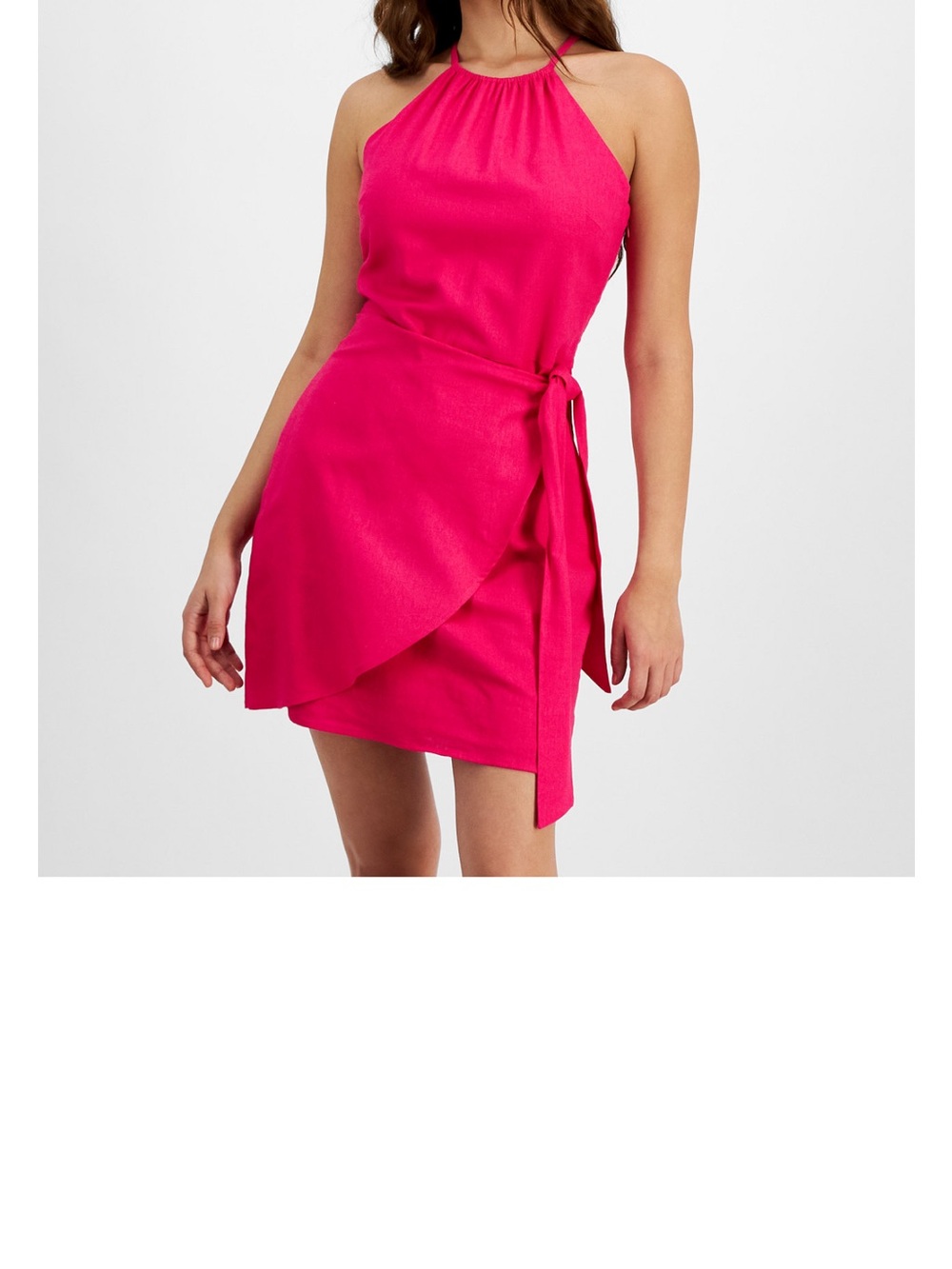 Bar III Fuchsia Halter Tie-Waist Mini Dress